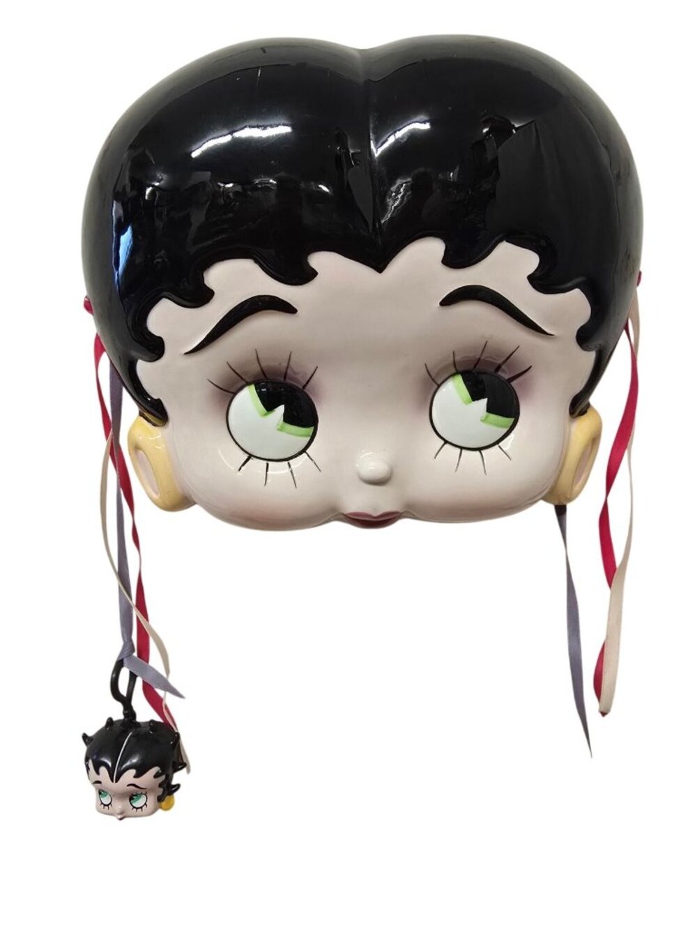 Betty Boop 1985 Ceramic Wall Mask By Vandor With Ribbon Accents & Mini Pendant
